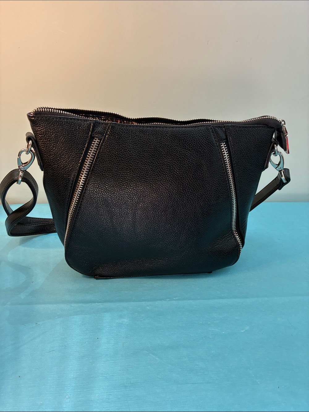 NELLA BELLA ‘Dory’ Vegan Black  Crossbody Bag With Silver Zip Trim